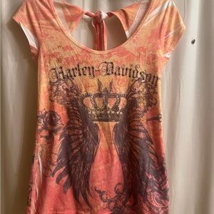 Harley-Davidson Women's Tee with Orange and Black Design